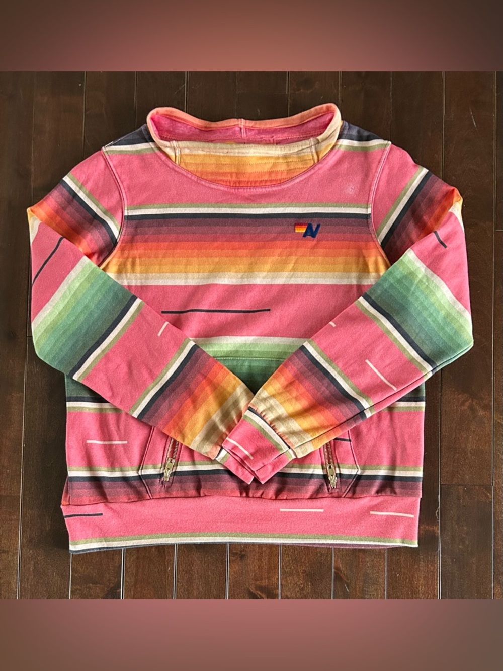 Aviator Nation Rare UNISEX  Sweatshirt Serape Tulum Size Large Pink Multi Color
